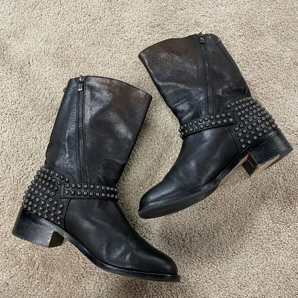 Vince Camuto Signature WARIS Moto Boots BLACK GUNMETAL - Picture 4 of 13